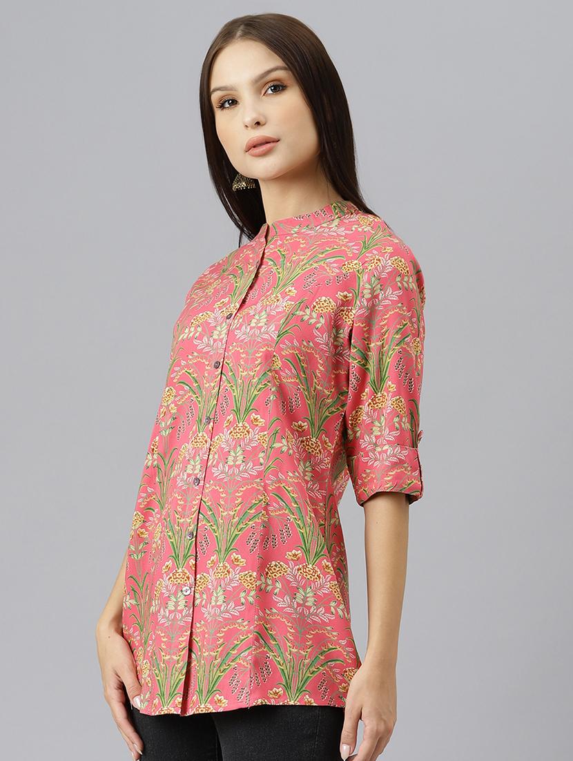 pink printed mandarin a line tunic - 18878036 -  Standard Image - 1