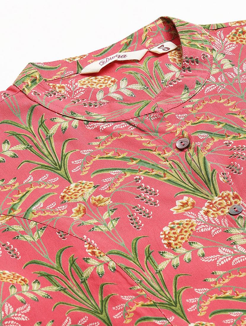 pink printed mandarin a line tunic - 18878036 - Standard Image - 4