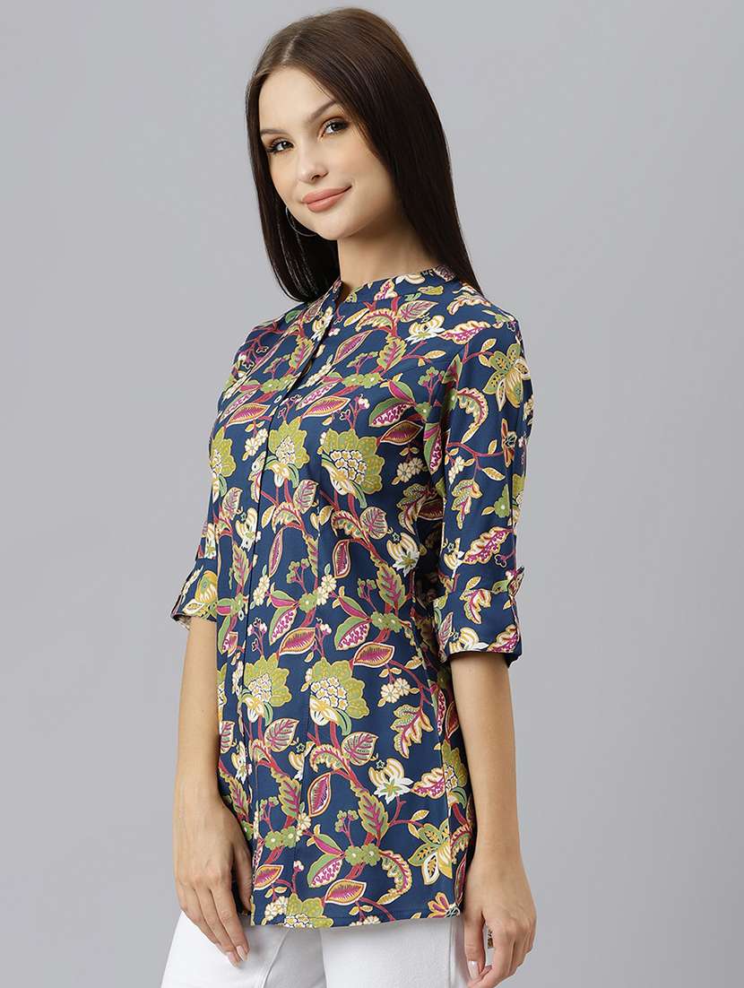 women's a line mandarin neck top - 18878039 - Standard Image - 1