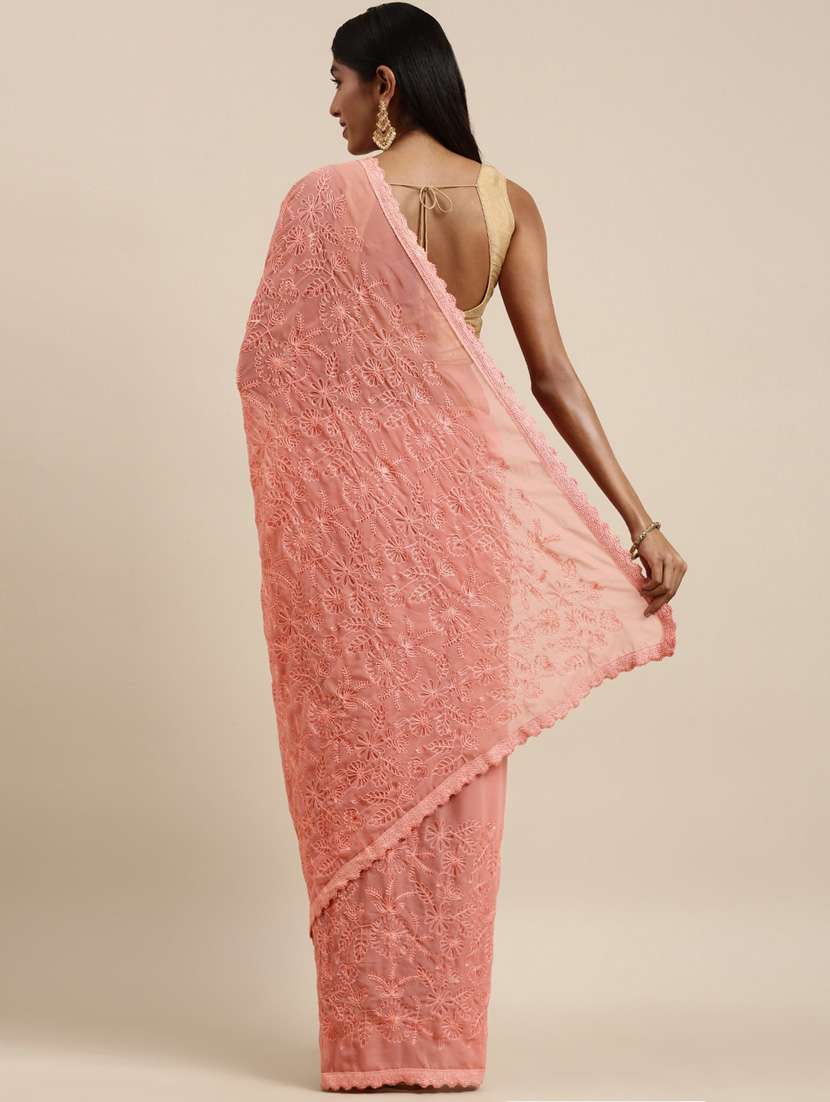 peach georgette embroidered saree with blouse - 18879138 - Standard Image - 1