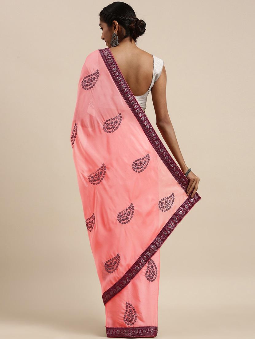 pink georgette embroidered saree with blouse - 18879148 - Standard Image - 1