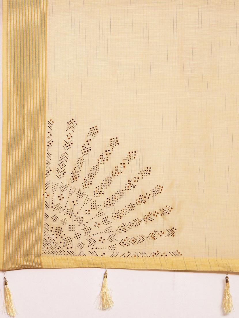 cream cotton plain saree with blouse - 18879153 - Standard Image - 4