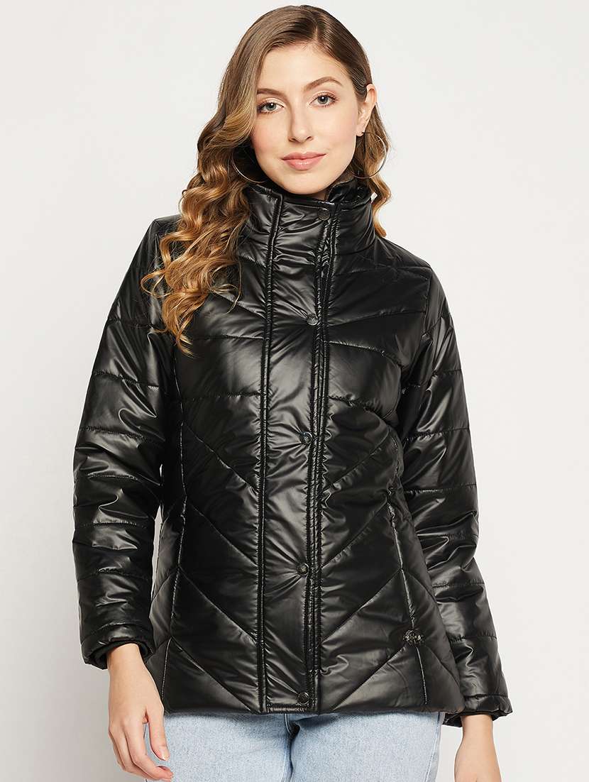 women solid long sleeve quilted jacket 