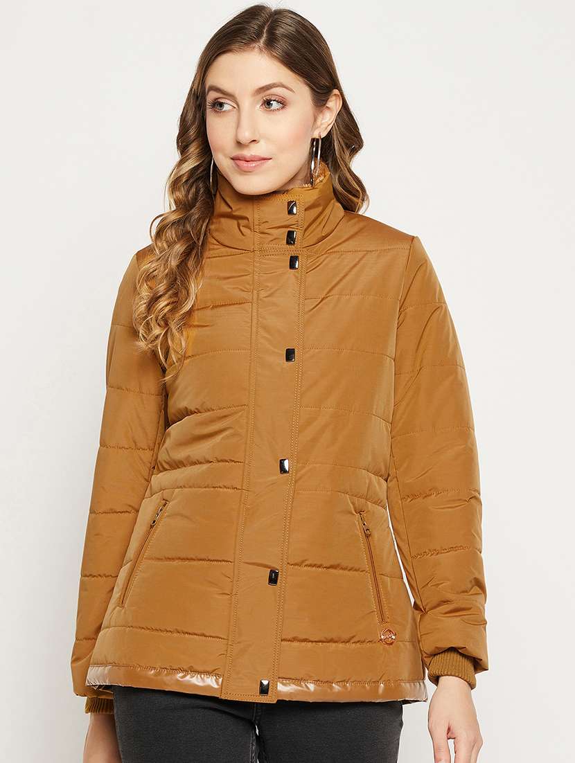 women solid long sleeve quilted jacket 