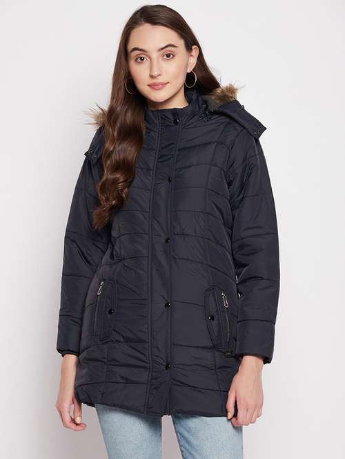 navy blue quilted hooded jacket  - 18880961 -  Standard Image - 0