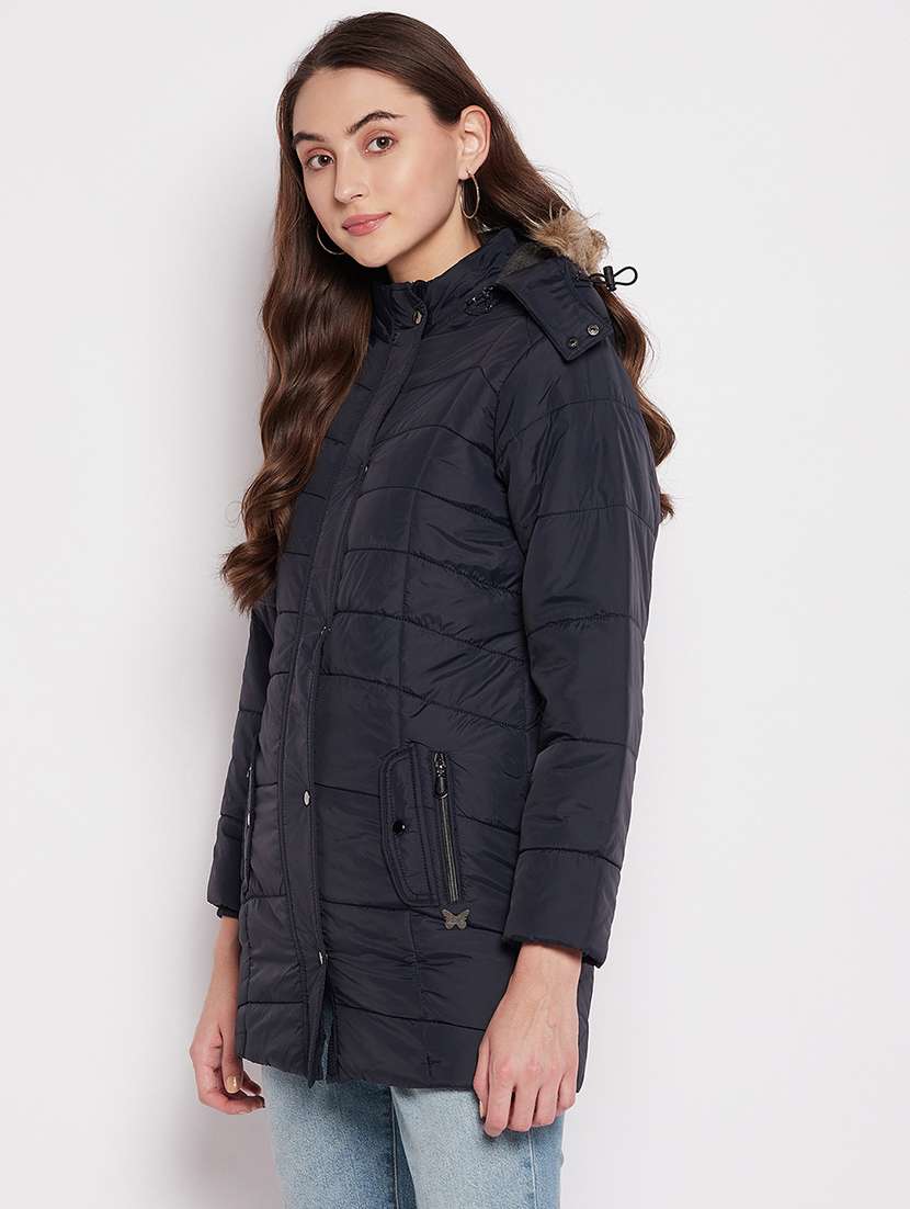 navy blue quilted hooded jacket  - 18880961 -  Standard Image - 1