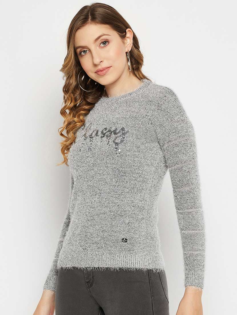 women sequence detailed round neck pullover - 18881376 -  Standard Image - 1