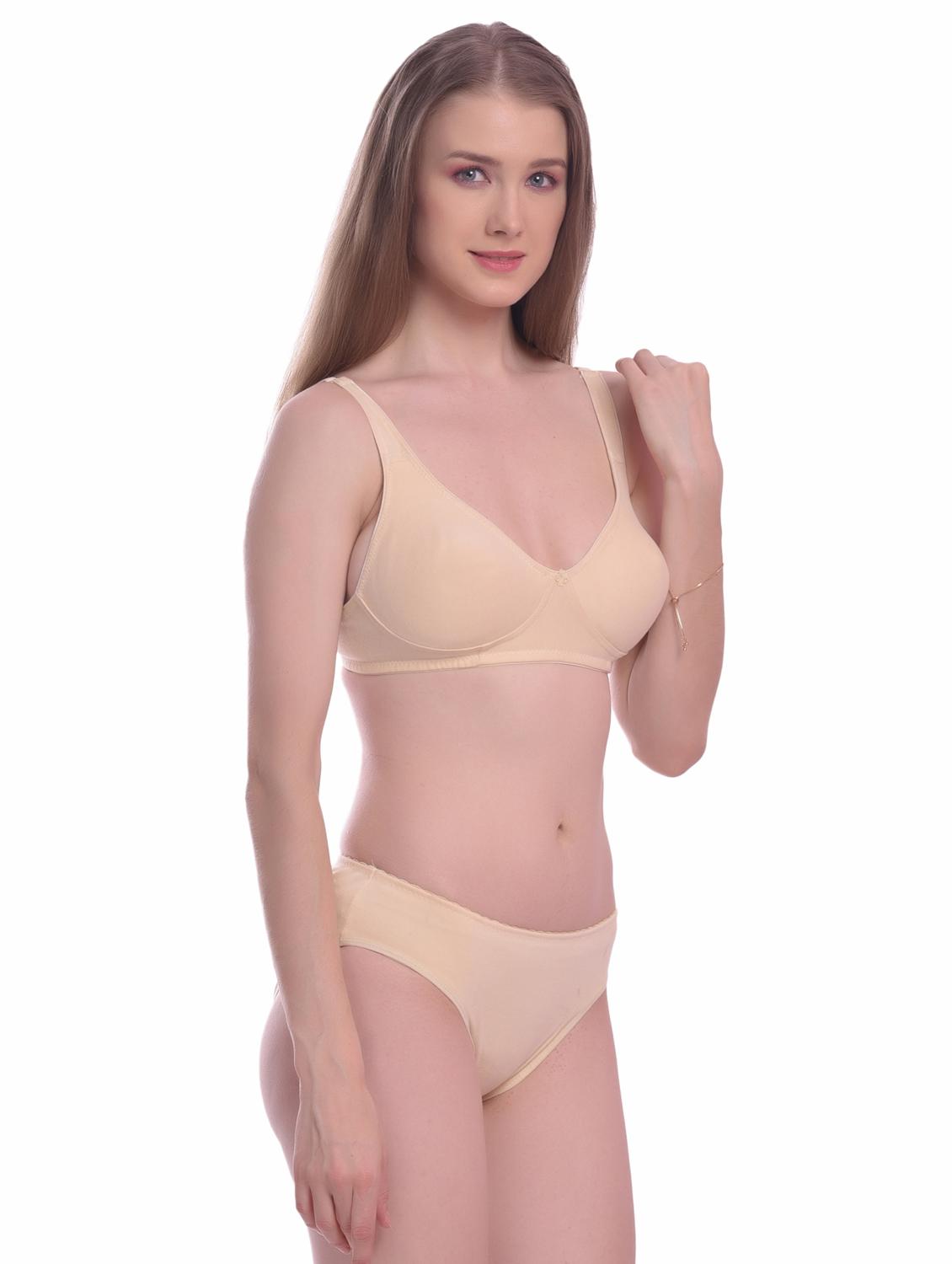 solid cotton regular bra & panty set - 18882541 - Standard Image - 1