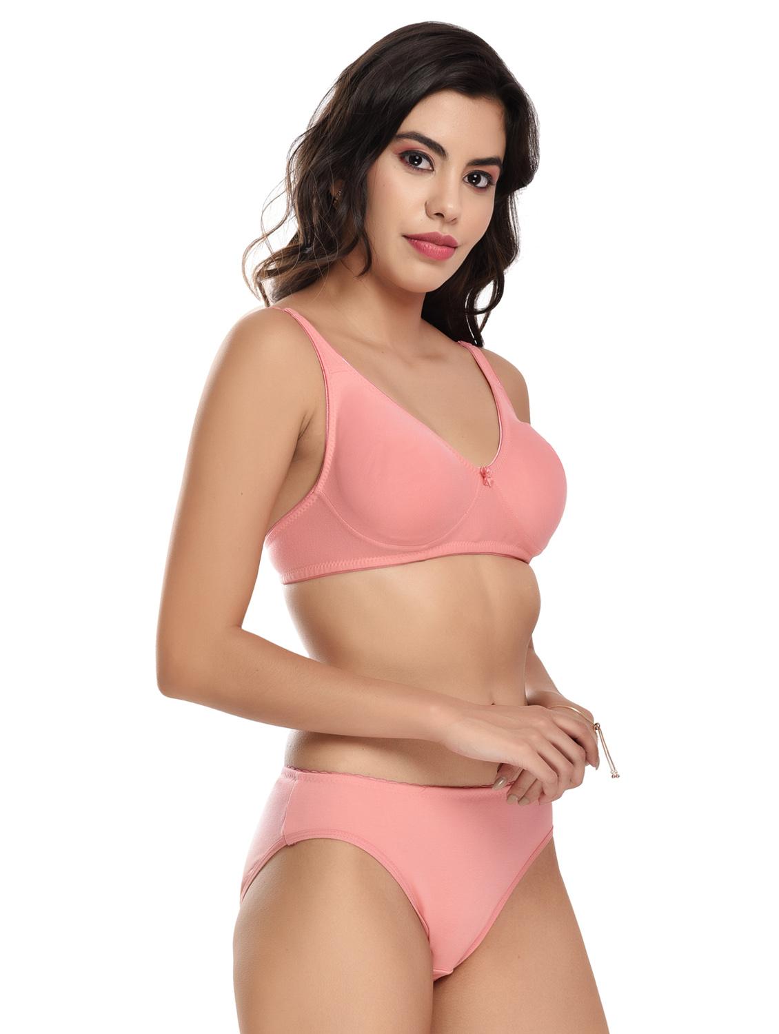 solid cotton regular bra & panty set - 18882545 - Standard Image - 1