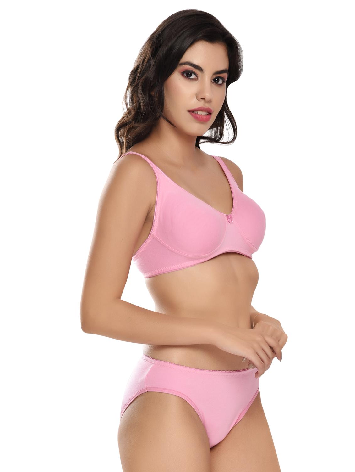 solid cotton regular bra & panty set - 18882548 - Standard Image - 1