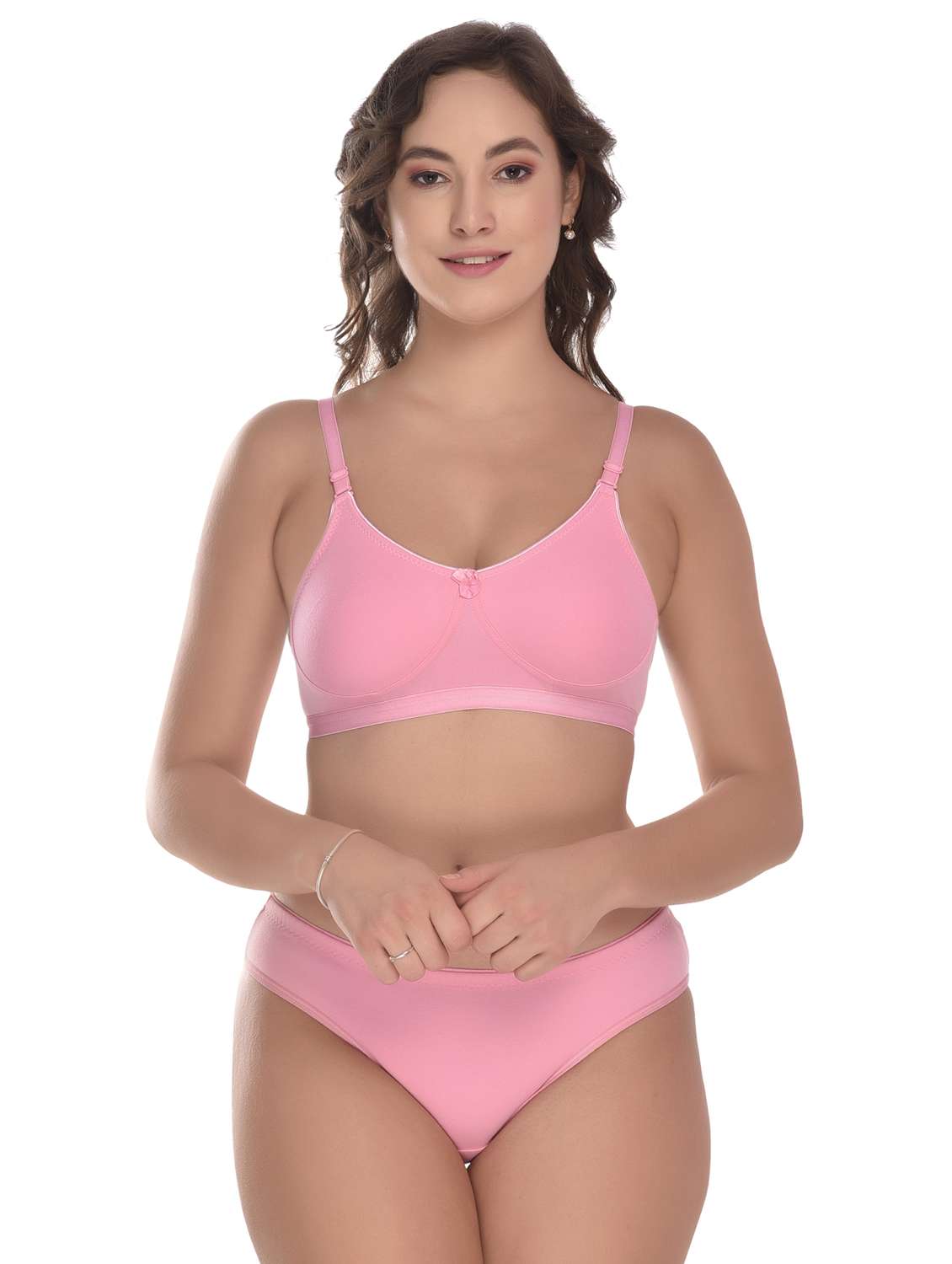 solid cotton regular bra & panty set 