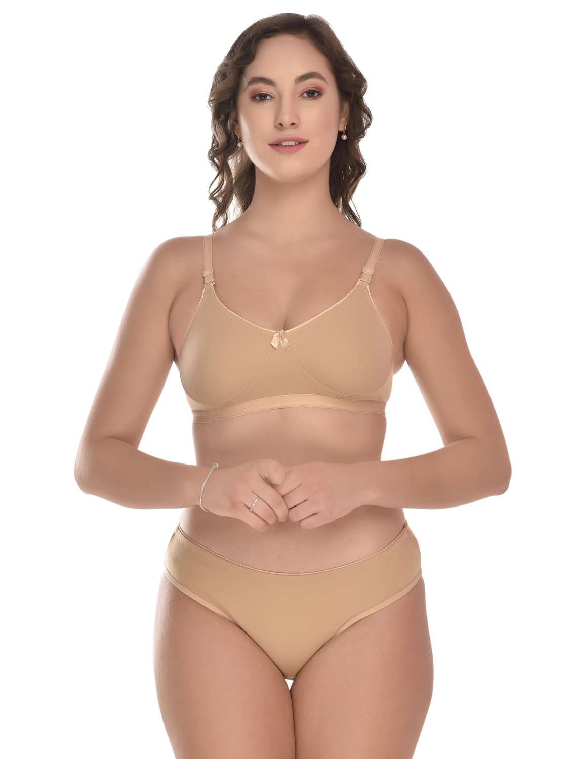 solid cotton regular bra & panty set 