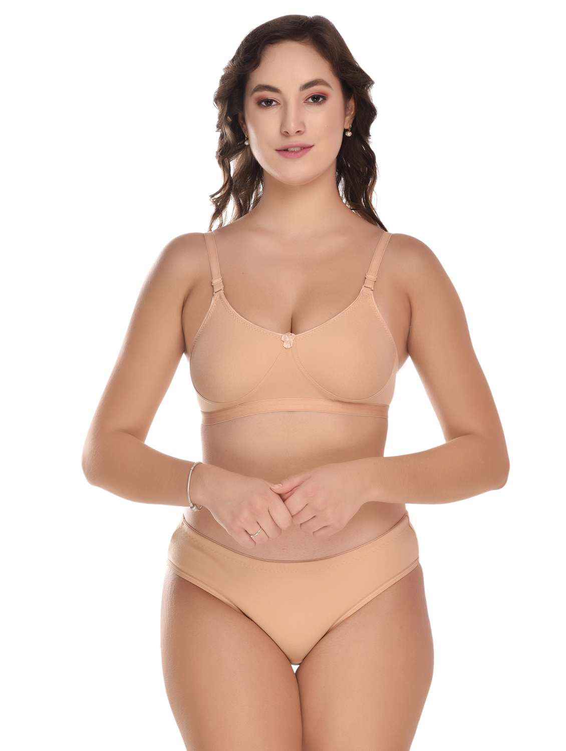 solid cotton regular bra & panty set 