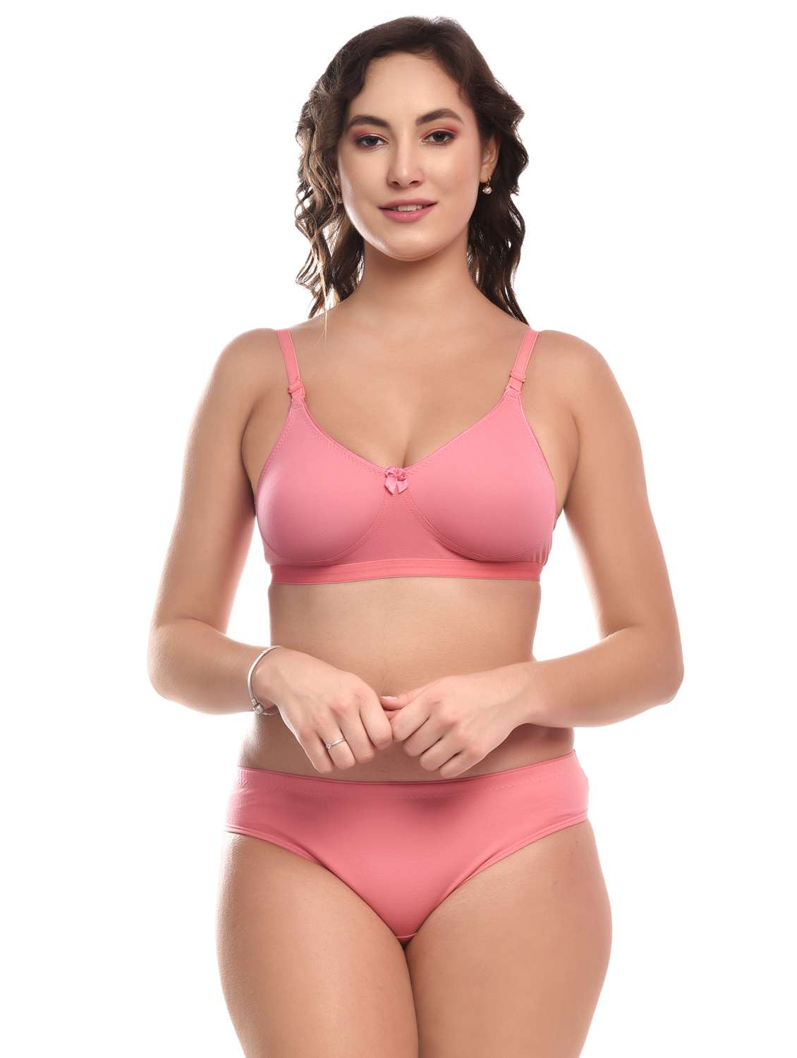 solid cotton regular bra & panty set 