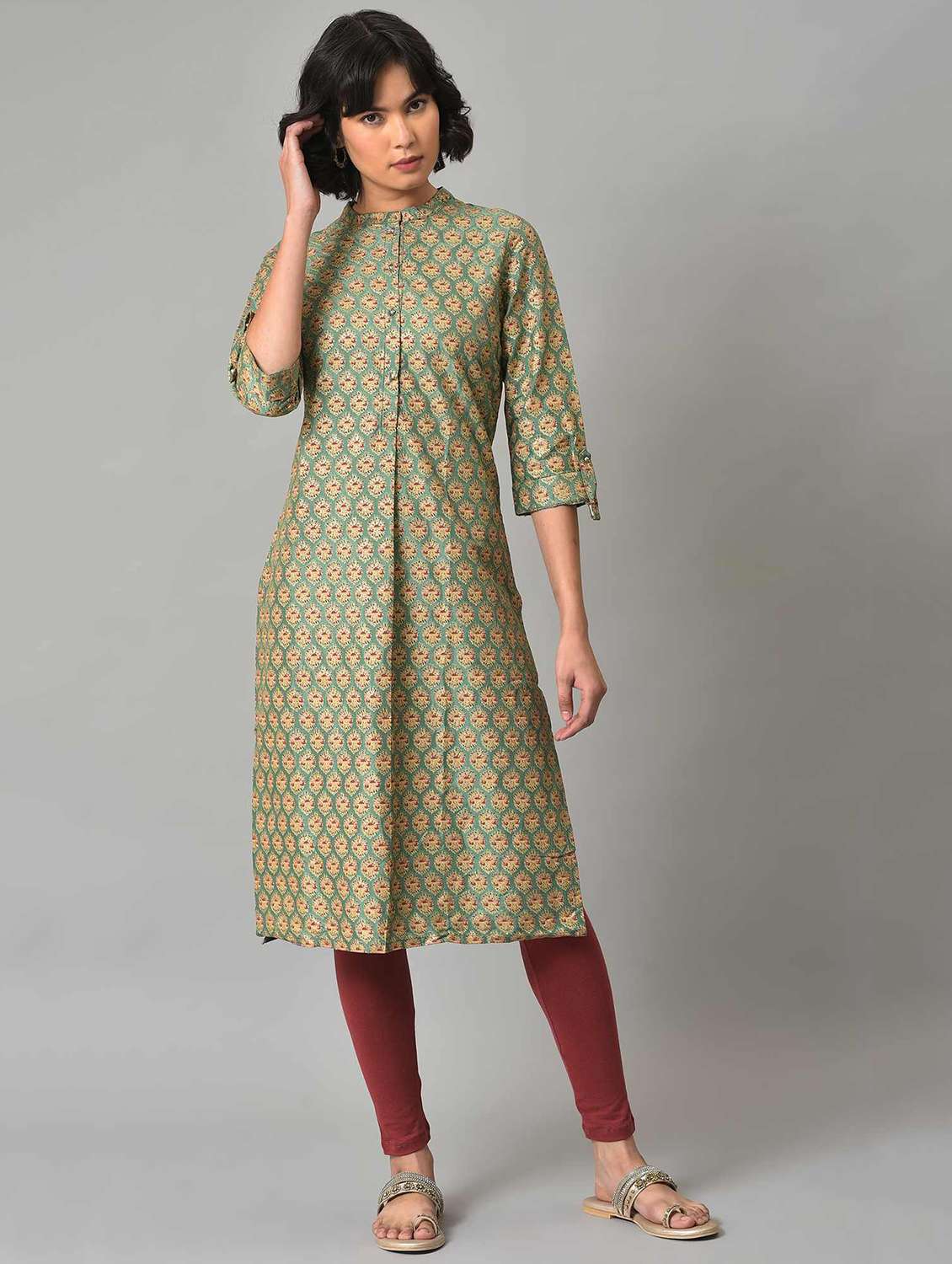printed straight kurta set