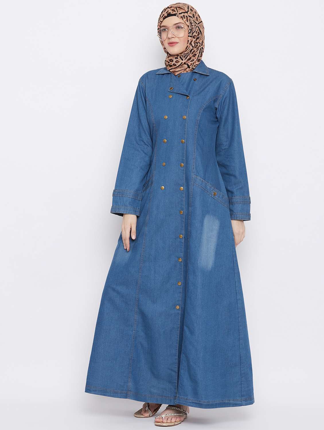 blue coloured denim cloak kaftan - 18886673 -  Standard Image - 4