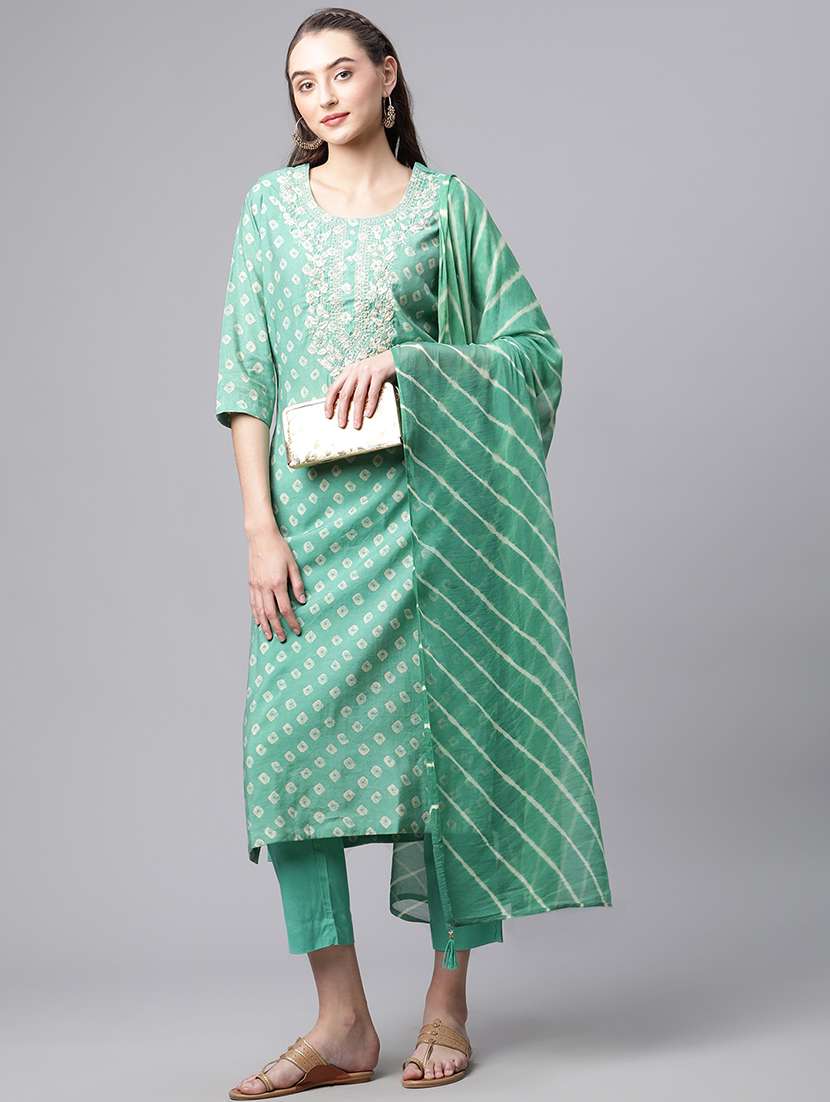 green printed kurta pant set - 18886778 -  Standard Image - 1