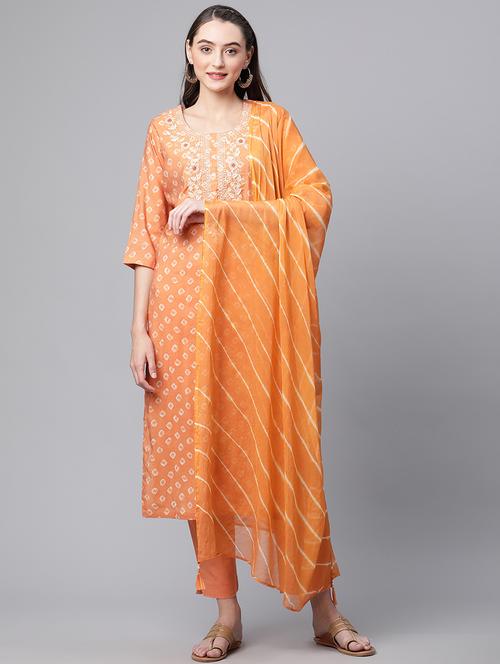orange embroidered kurta pant set - 18886779 - Standard Image - 0