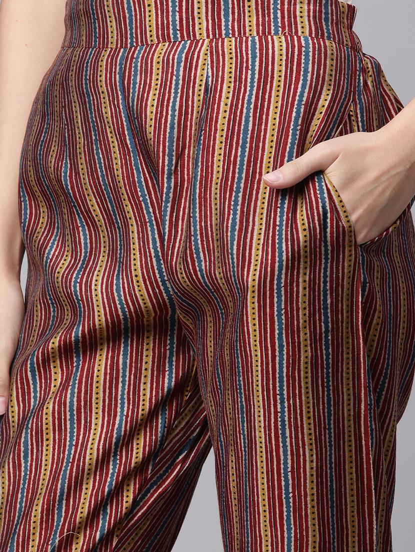 maroon coloured printed kurta pant set - 18886784 - Standard Image - 4