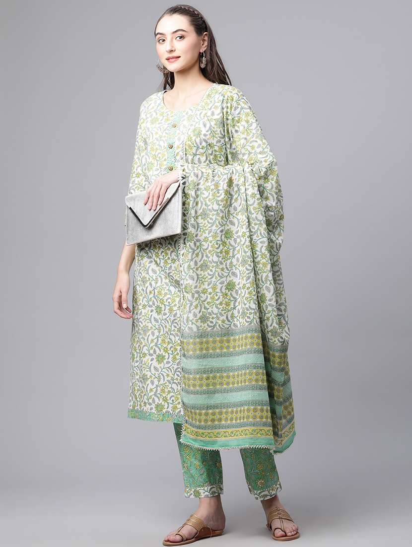 women three quarter sleeve kurta pant with dupatta set - 18886785 -  Standard Image - 1
