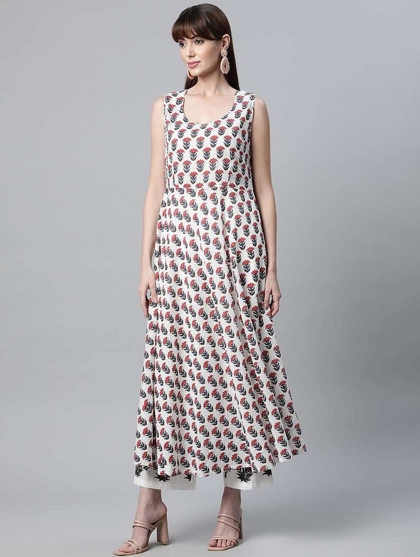 white printed kurta pant set - 18886796 -  Standard Image - 1