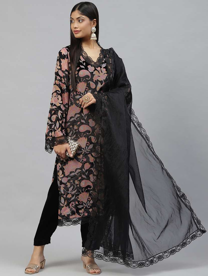 women black kurta salwar set with dupatta - 18886798 -  Standard Image - 1