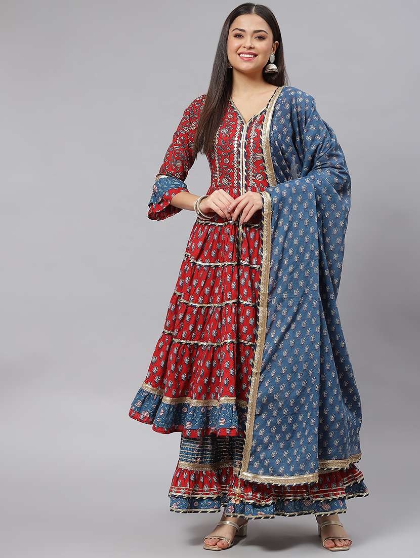multi coloured printed kurta sharara set