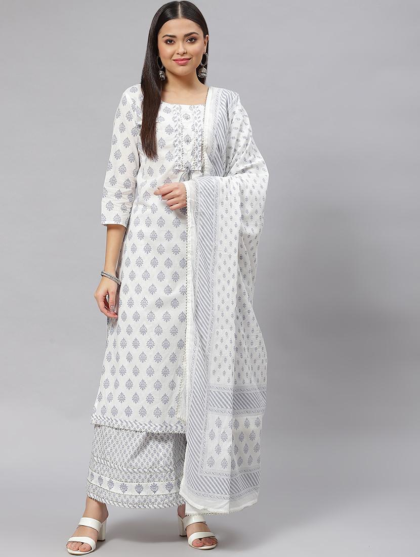 women three quarter sleeve kurta palazzo with dupatta set - 18886808 - Zoom Image - 0