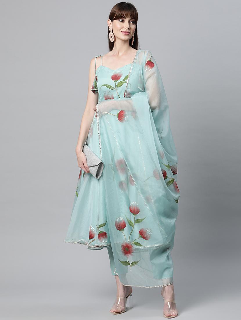 blue coloured printed kurta pant set - 18886813 - Standard Image - 1