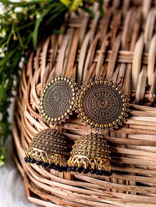 black metal jhumka earring - 18902625 - Standard Image - 0
