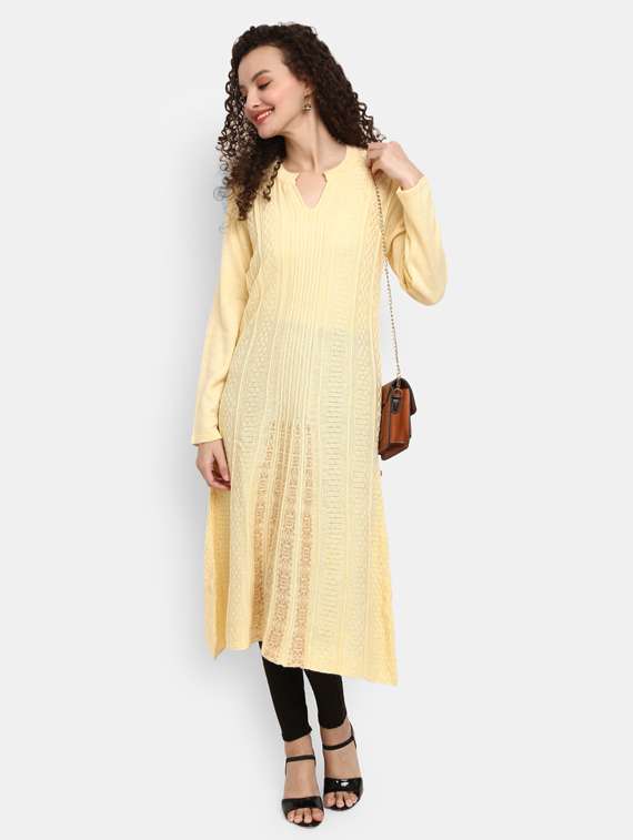 yellow self design a-line kurta - 18902716 -  Standard Image - 1