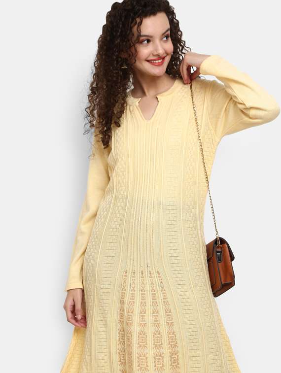 yellow self design a-line kurta - 18902716 - Standard Image - 4