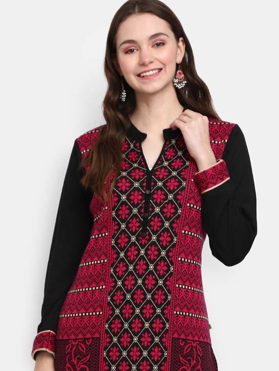 pink self design straight woolen kurta - 18902724 - Standard Image - 4