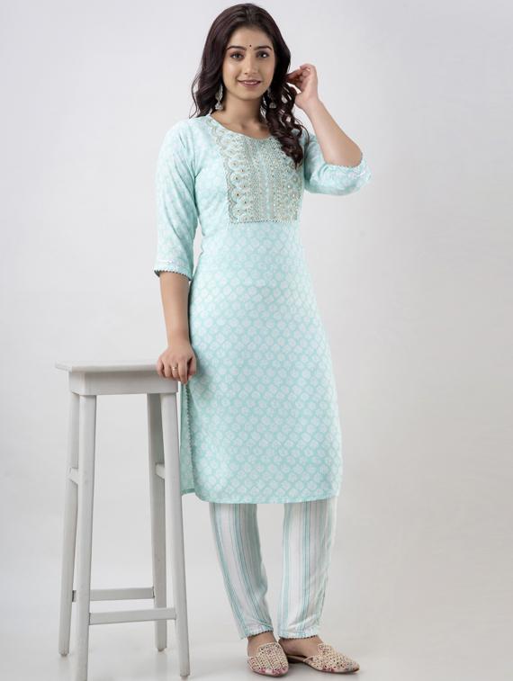embroidered straight kurta set - 18902778 - Standard Image - 1