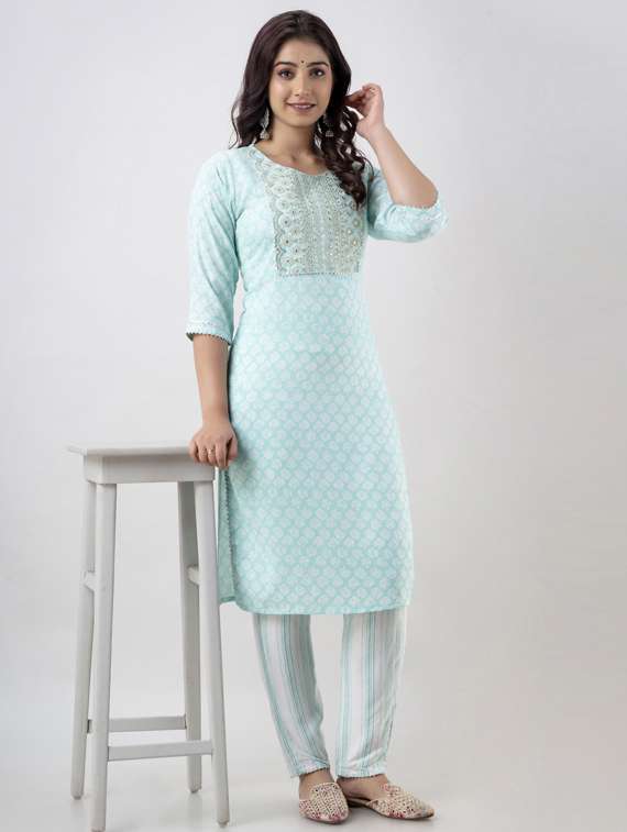 embroidered straight kurta set - 18902782 -  Standard Image - 1