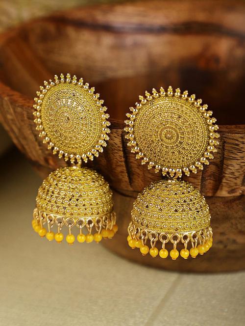 yellow brass jhumka earring - 18902840 - Standard Image - 0