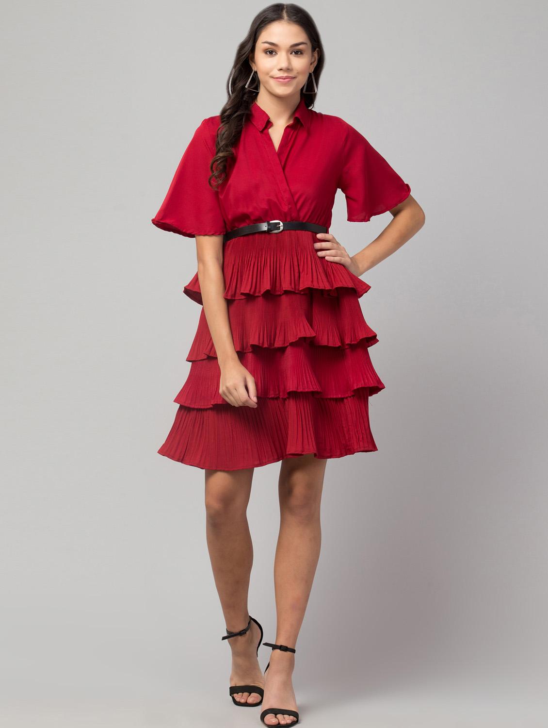 women red solid tiered dress - 18904574 - Zoom Image - 0