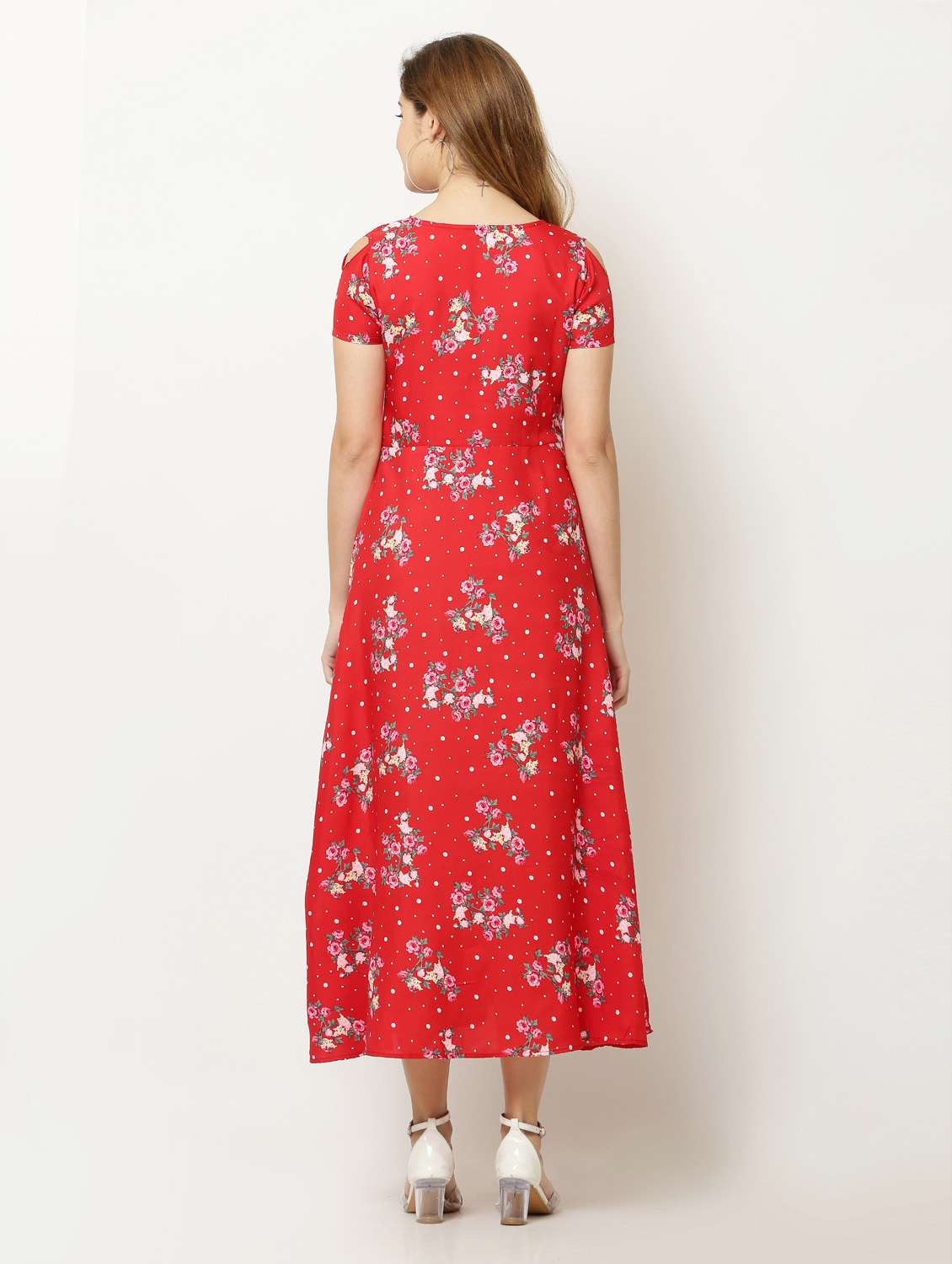 red floral a-line dress - 18904623 - Standard Image - 1