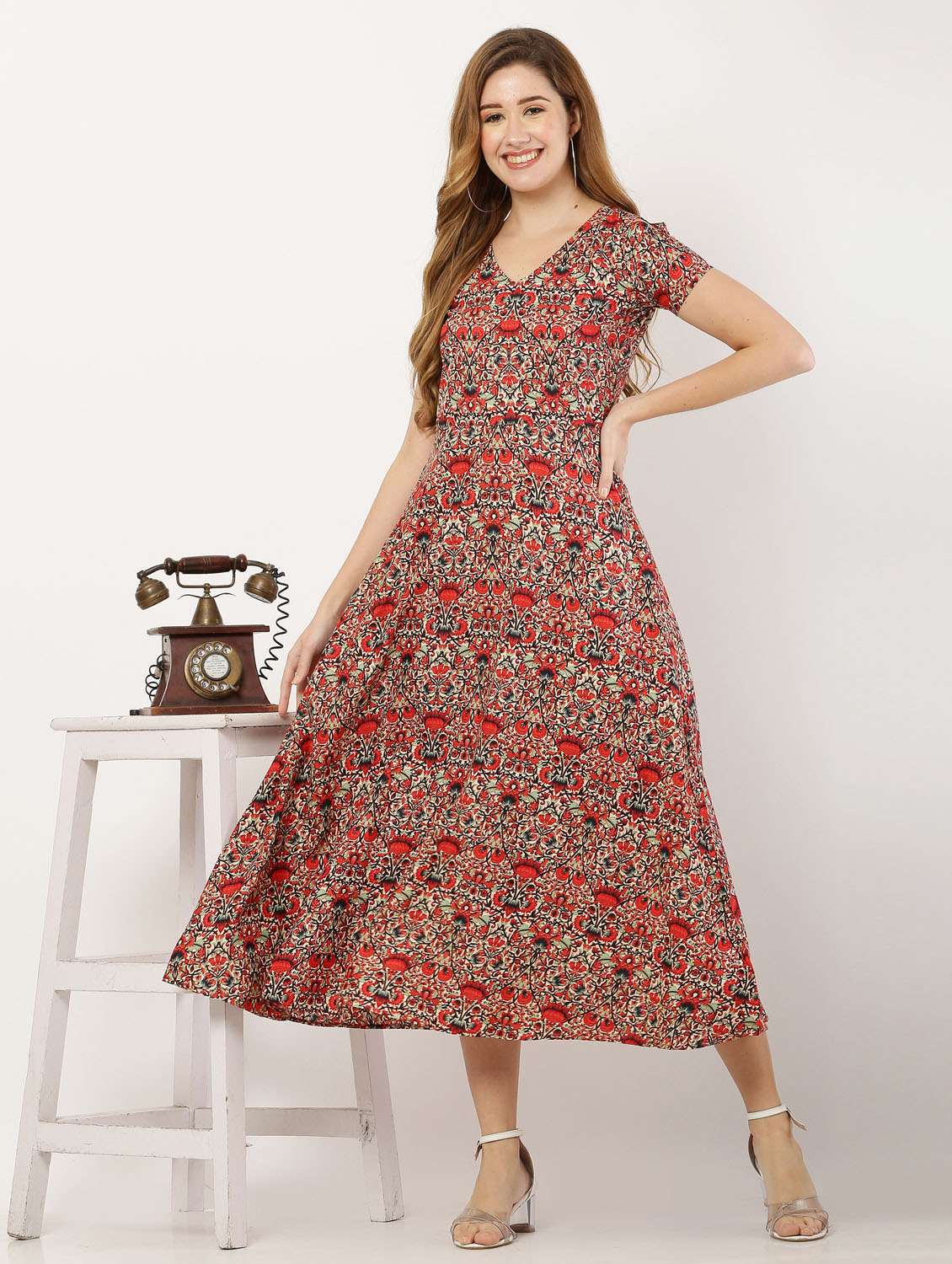 multi colored crepe aline dress - 18904624 -  Standard Image - 1