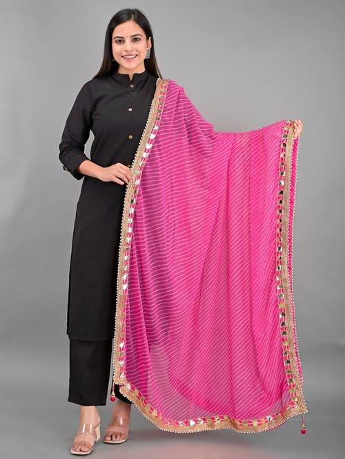 pink leheriya print gota work dupatta  - 18906643 -  Standard Image - 0