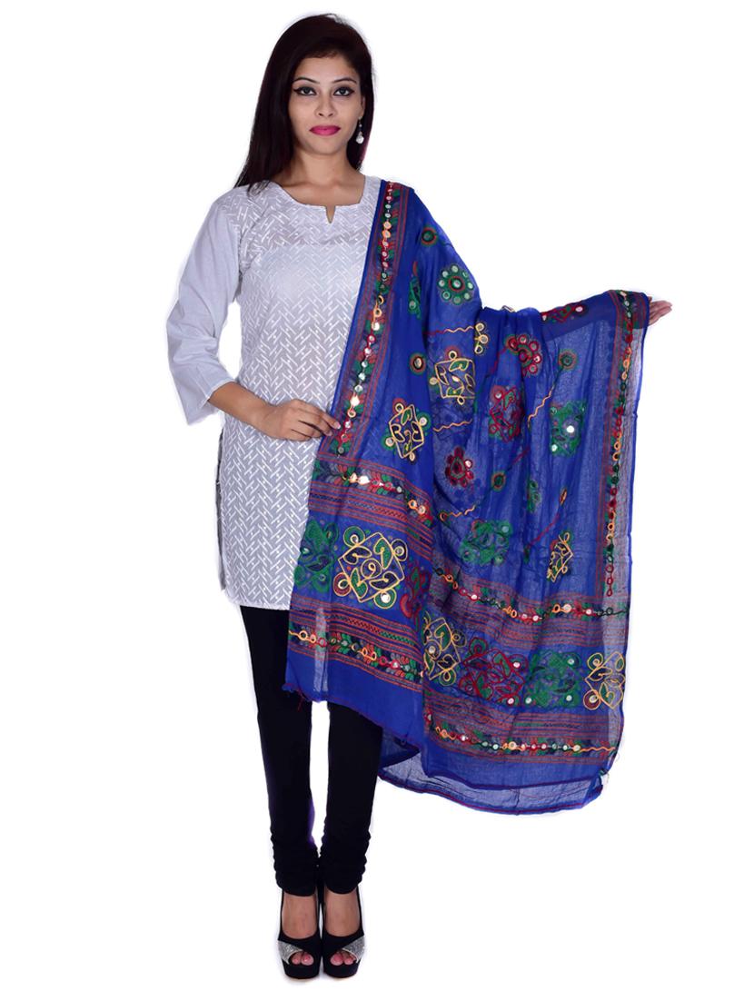 blue embroidered mirror work dupatta - 18906768 - Zoom Image - 0