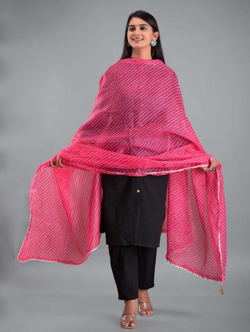 pink leheriya print gota patti dupatta - 18906781 -  Standard Image - 1