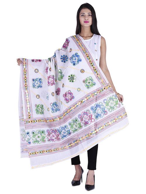 white embroidered mirror work dupatta  - 18906785 -  Standard Image - 0
