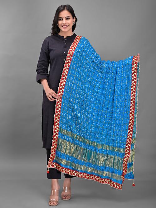 blue self design bandhani dupatta - 18906972 -  Standard Image - 0
