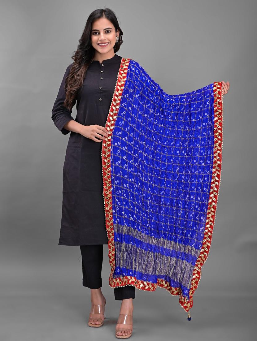 blue self design bandhani dupatta - 18906976 -  Zoom Image - 0