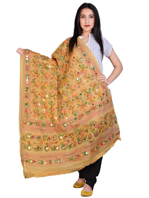 beige self design embroidered dupatta - 18906985 - Standard Image - 0
