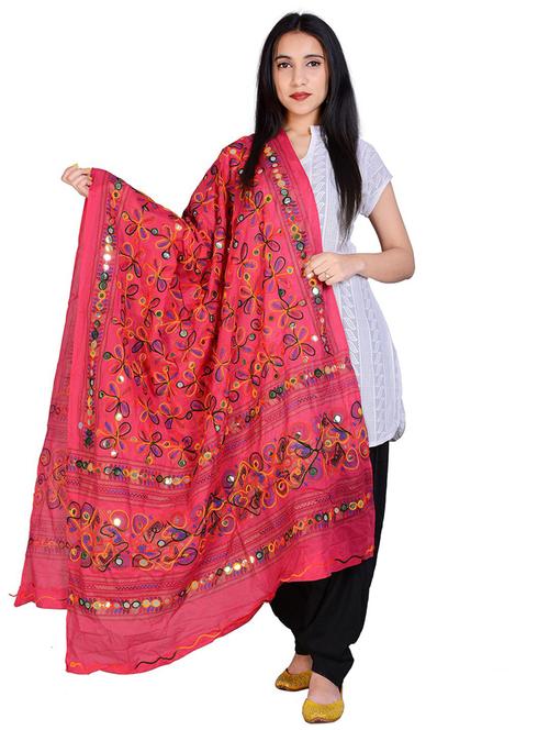 pink self design embroidered dupatta - 18906986 - Standard Image - 0