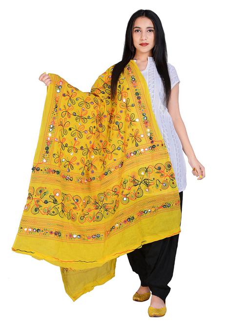 yellow self design embroidered dupatta - 18906988 -  Standard Image - 0