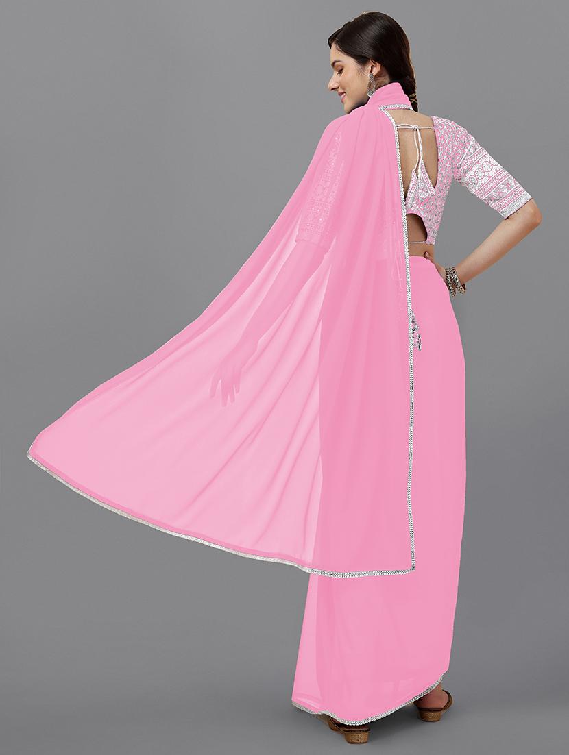 women's bordered pink colored saree with blouse - 18909478 - Standard Image - 1