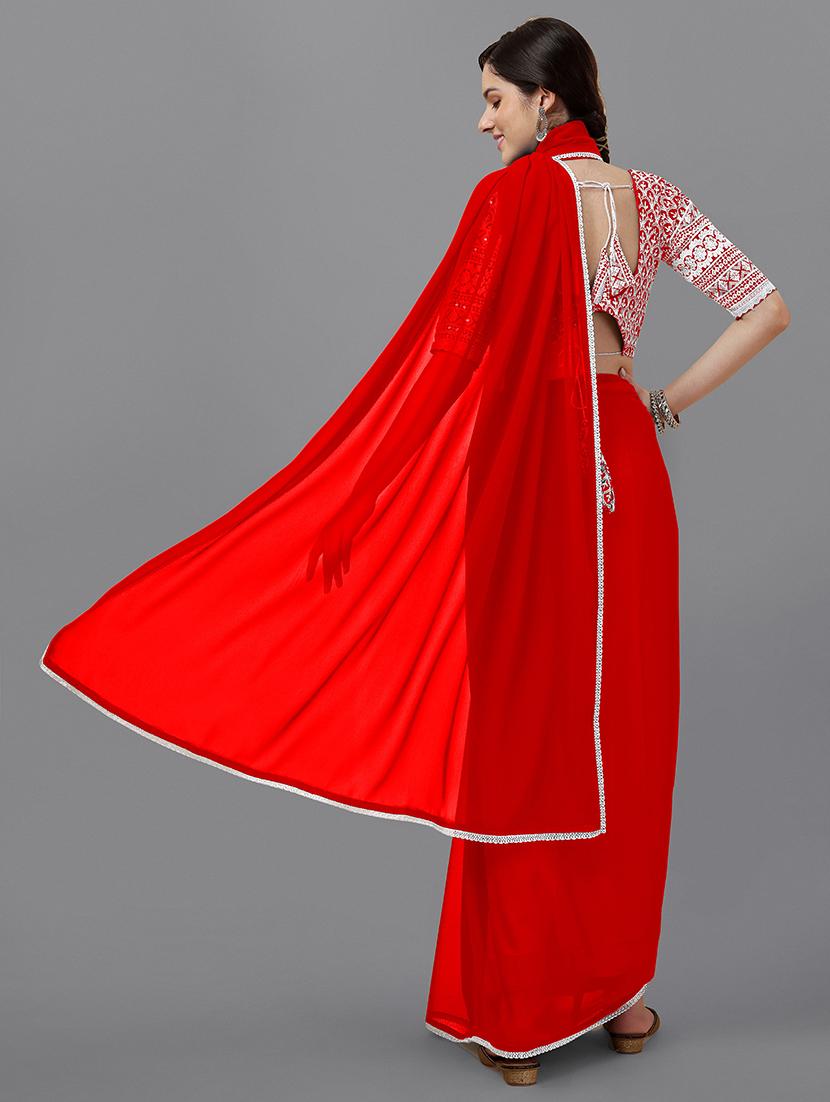 red plain saree with blouse - 18909479 - Standard Image - 1